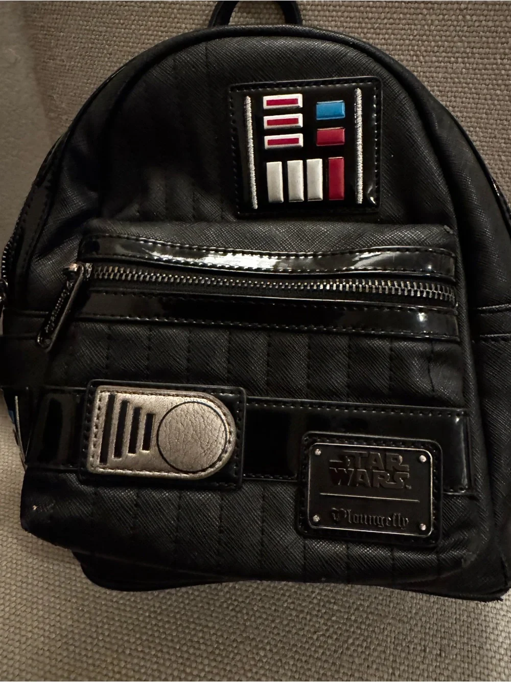 Loungefly Star Wars Black Mini Backpack with Red, Blue, White and Silver Accents